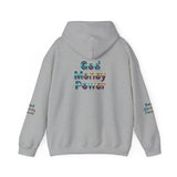 God Money Power Hoodie — Inspirational Graphic Pullover with Script on Sleeves
