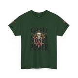 Graphic Tee — "God Money Power" Skull Design