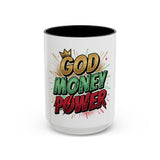 God Money Power Accent Coffee Mug — Bold Motivational Religious Coffee Cup (11/15oz)