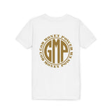GMP Circle Youth Tee — “God Money Power” Gold Logo Kids T-Shirt