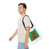 Jesus Face Mask Tote Bag – Green & Red Religious Graphic Shopper