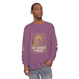 Long Sleeve T-Shirt — 'God Money Power' Pyramid Graphic