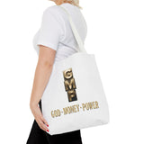 God • Money • Power Tote Bag — Inspirational Gold Block Design