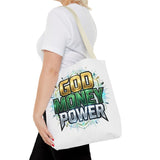 Tote Bag — "God Money Power" Graphic Religious Motivational Tote