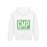 GMP Youth Hoodie — 'God Money Power' Green Logo Pullover