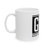 GMP Ceramic Mug — God Money Power Black Logo Coffee Cup (11oz & 15oz)