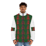 Puffer Jacket — Festive Red & Green Patterned Winter Coat