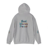 God Money Power Hoodie — Inspirational Graphic Pullover with Script on Sleeves