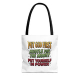 Inspirational Gospel Tote Bag — "Put God First, Hustle for the Money, Put Yourself in Power"