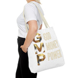 God Money Power Tote Bag – Gold 3-Word Motivational AOP Tote