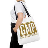 GMP Gold Logo Tote Bag — "God Money Power" Inspirational Canvas Tote