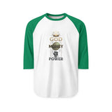 Raglan Shirt — "God Money Power" Crown Graphic Baseball Tee