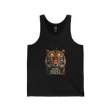 Tiger Portrait Tank — "God. Money. Power." Graphic Tank Top