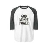 God Money Power Raglan Shirt – Vintage Faith & Hustle Baseball Tee
