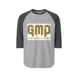 GMP "God Money Power" Raglan Shirt – Gold Logo 3/4 Sleeve Baseball Tee