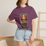 God Money Power T-Shirt — Crown, Coin & Fist Graphic Tee
