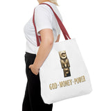 God • Money • Power Tote Bag — Inspirational Gold Block Design