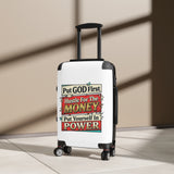 Carry-On Suitcase - “Put GOD First, Hustle For The MONEY, Put Yourself In POWER” Inspirational Travel Luggage