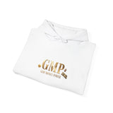 God • Money • Power Hoodie — White Pullover with Gold GMP Logo