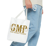 GMP "God Money Power" Gold Logo Tote Bag — Inspirational Faith & Prosperity Canvas Tote