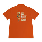 GMP 'God Money Power' Men's Sport Polo — Gold Lettering Performance Polo
