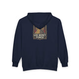 God Money Power Zip Hoodie — Vintage Inspirational Faith & Prosperity Sweatshirt