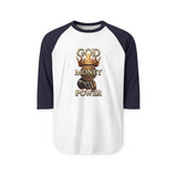 Raglan Shirt — "God Money Power" Crown Graphic Baseball Tee