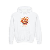 Youth Halloween Pumpkin Hoodie —“ God Money Power” Jack-o'-Lantern Graphic Hooded Sweatshirt