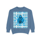 Graphic Sweatshirt - "God Money Power" Blue Retro Streetwear Crewneck