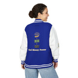 Letterman Jacket — "God • Money • Power" Embroidered Red & White Varsity