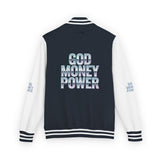 Letterman Jacket — 'God Money Power' Retro Chrome Varsity Jacket