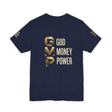 GVP 'God Money Power' Graphic Tee – Gold Lettering Christian Streetwear
