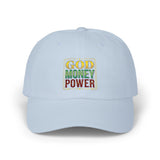 Dad Cap — GOD MONEY POWER Embroidered Tricolor Baseball Hat