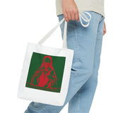 Religious Icon Tote Bag — Red & Green Saint Artwork All-Over Print