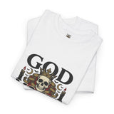 Graphic Tee — "God Money Power" Skull Design