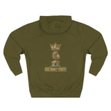 God Money Power Hoodie — Crown & Coin Vertical Graphic Fleece Hoodie