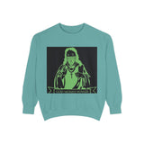 Graphic Sweatshirt — Neon Green ‘God Money Power’ Gothic Nun Design