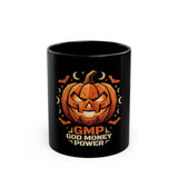 Halloween Pumpkin Jack-O'-Lantern Black Mug – "GMP God Money Power" Coffee Cup
