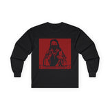 Long Sleeve Tee — "Sacred Hustle" Red Bandana Jesus Graphic