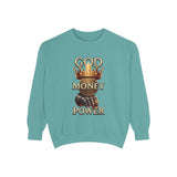 Sweatshirt — 'God Money Power' Crown & Fist Graphic Crewneck