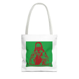 Jesus Face Mask Tote Bag – Green & Red Religious Graphic Shopper