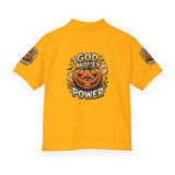 Kids' Halloween Pumpkin Polo - "God Money Power" Graphic