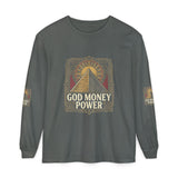 Long Sleeve T-Shirt — 'God, Money, Power' Pyramid Graphic