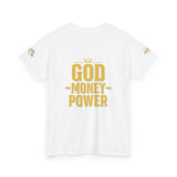 GMP "God Money Power" Tee - Gold Logo Graphic T-Shirt