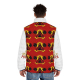 Puffer Jacket - 'God Money Power' Red Tropical Graphic