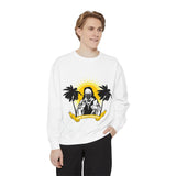 Saint with Palm Trees Graphic Sweatshirt – Retro Tropical 'Good Vibes Only' Crewneck