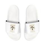 Men's White Slide Sandals with Gold Emblem — Casual Pool & Beach Slides