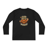 Youth Long Sleeve Tee — 'God Money Power' Halloween Pumpkin Graphic