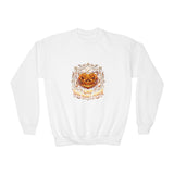 Youth Crewneck Sweatshirt — Vintage Halloween Pumpkin "GOD MONEY POWER"