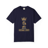 God Money Power T-Shirt — Crown & Coins Faith-Inspired Graphic Tee